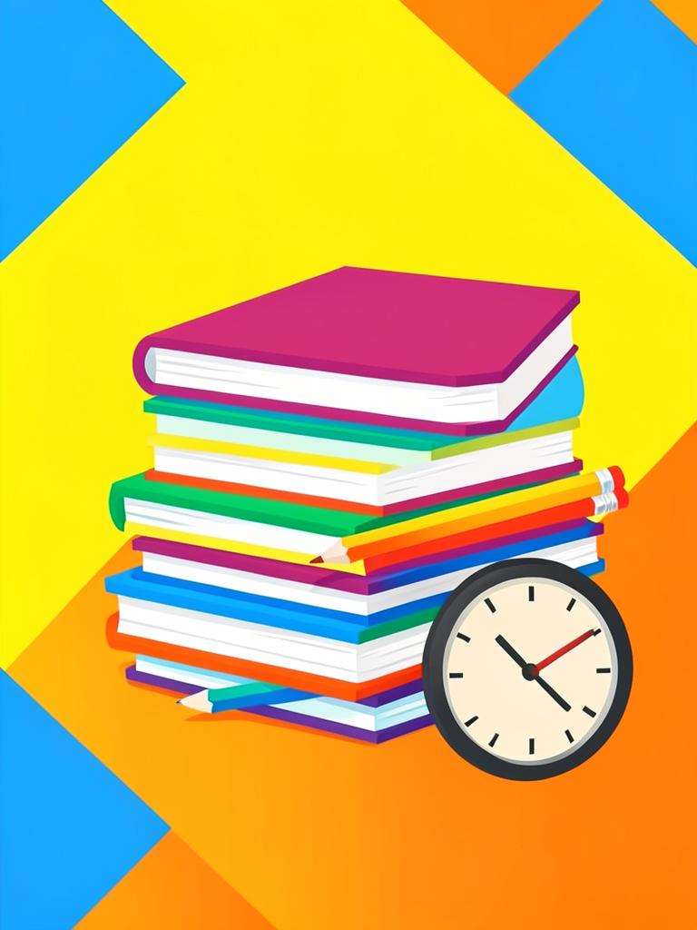Mesa de estudos com livros, cadernos e material escolar coloridos